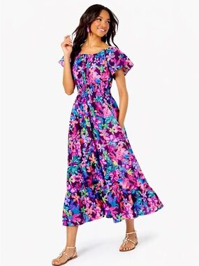 Lilly Pulitzer Ellabell cherry ganache smock floral maxi dress size small tiered